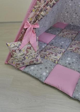 Great wigwam children's with unicorns, for the girl is full of set, 150x150x200cm, gray-pink, suspen4 photo
