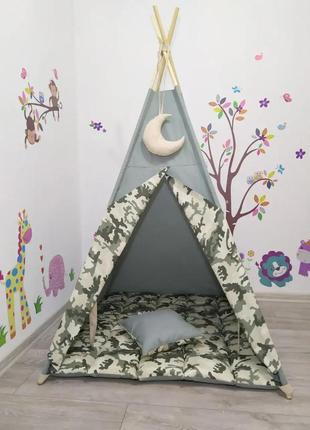 Wigwam baby "camouflage" for a boy, full kit, 110x110x180cm, khaki, suspension month as a gift2 photo