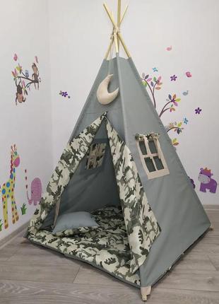 Wigwam baby "camouflage" for a boy, full kit, 110x110x180cm, khaki, suspension month as a gift