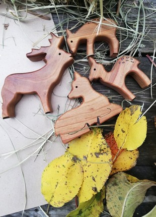 Family of toy deer | Wooden forest animal figurine3 photo
