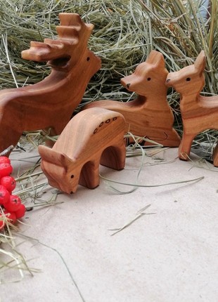 Family of toy deer | Wooden forest animal figurine2 photo