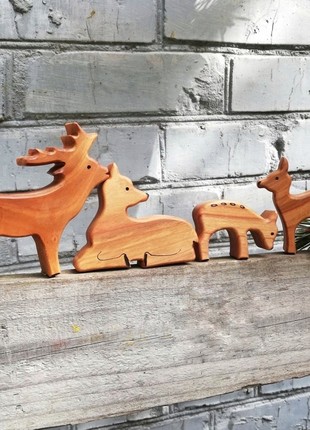 Family of toy deer | Wooden forest animal figurine4 photo