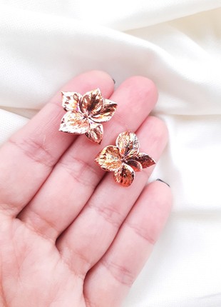 Real Hydrangea flower earrings electroformed copper.3 photo