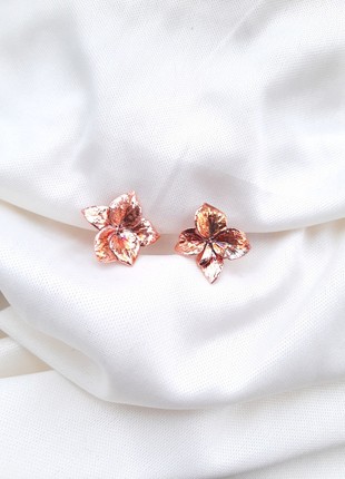 Real Hydrangea flower earrings electroformed copper.1 photo