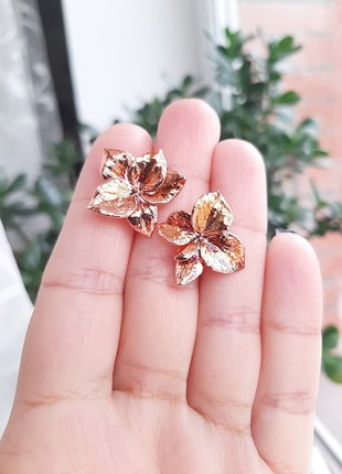 Real Hydrangea flower earrings electroformed copper.8 photo