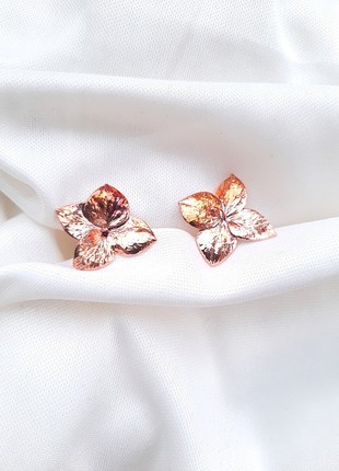 Real Hydrangea flower earrings electroformed copper.7 photo