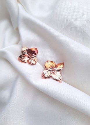 Real Hydrangea flower earrings electroformed copper.9 photo