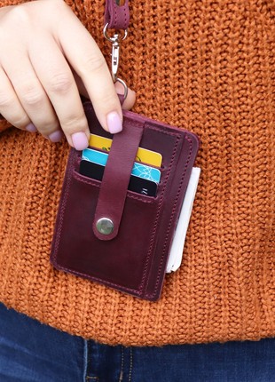 Leather pocket wallet for cards and bills with hand&neck straps