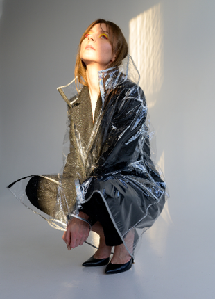 Transparent raincoat with silver edging, vinyl waterproof women's jacket5 photo