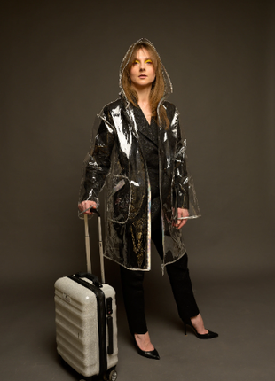 Transparent raincoat, vinyl waterproof jacket women's, Ladies PVC Clear Coat with silver edging4 photo