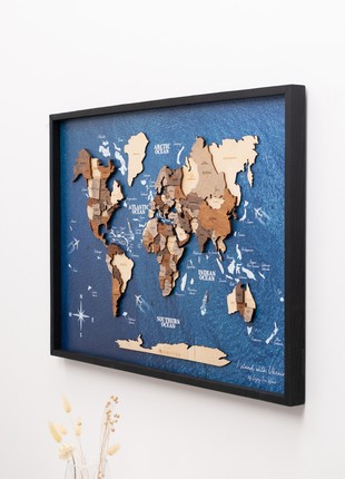 3D Wooden Panel World Map Multicolor