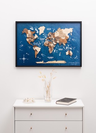 3D Wooden Panel World Map Multicolor3 photo