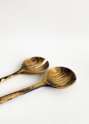 Salad bowl and spoon set handmade, wooden bowl, wooden spoons7 photo