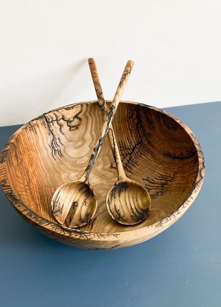 Salad bowl and spoon set handmade, wooden bowl, wooden spoons9 photo