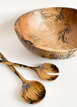 Salad bowl and spoon set handmade, wooden bowl, wooden spoons6 photo