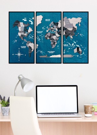 3D Wooden Triptych World Map Nordik