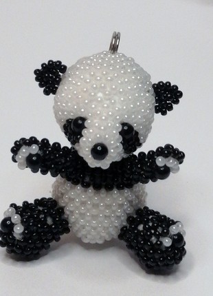 Handmade Beaded keychain    Bead figurine, panda, beaded souvenir,  Keyring2 photo