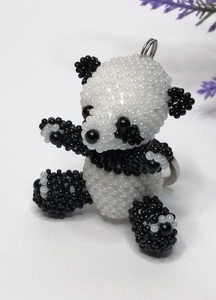 Handmade Beaded keychain    Bead figurine, panda, beaded souvenir,  Keyring