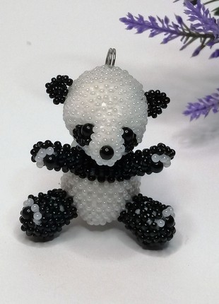 Handmade Beaded keychain    Bead figurine, panda, beaded souvenir,  Keyring5 photo