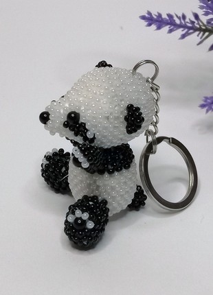 Handmade Beaded keychain    Bead figurine, panda, beaded souvenir,  Keyring4 photo