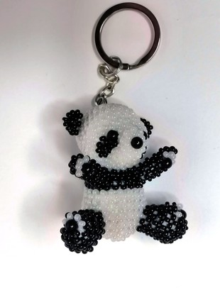 Handmade Beaded keychain    Bead figurine, panda, beaded souvenir,  Keyring6 photo