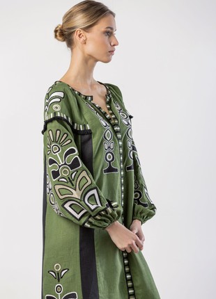 Green dress with black applique and embroidery VILHA7 photo