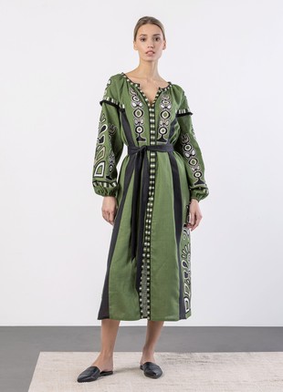 Green dress with black applique and embroidery VILHA5 photo