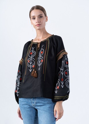 Linen embroidered shirt in black GEO5 photo