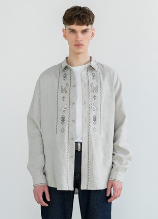 Linen button-down shirt with embroidery Pastukh1 photo