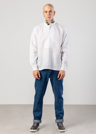 White linen shirt with embroidery by cross ED4/23 photo