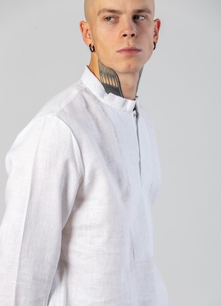 White linen shirt with embroidery by cross ED4/26 photo