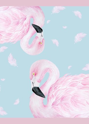 Designer Silk Scarf "Pink Birds of Summer Paradise"6 photo