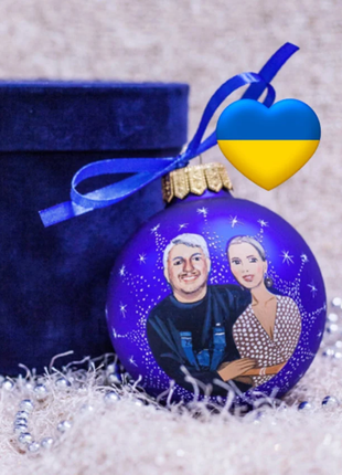 Personalized Blue Gift Ornament, Custom Portrait From Photo – Two persons