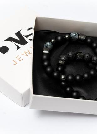 Shungite, obsidian, lava stone, hematite double bracelet for men or women, natural beads 8 mm4 photo