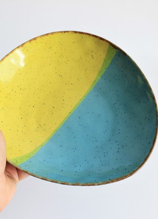 dinnerware sets ceramic, plate and bowl handmade, blue and yellow small salad bowl3 photo