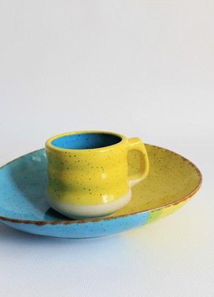 dinnerware sets ceramic, plate and bowl handmade, blue and yellow small salad bowl6 photo
