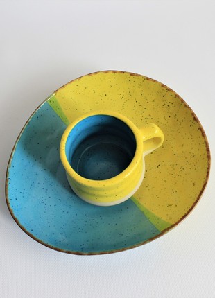 dinnerware sets ceramic, plate and bowl handmade, blue and yellow small salad bowl10 photo