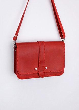 Small women's leather crossbody bag / Shoulder bag with one compartment / Red - 10219 photo