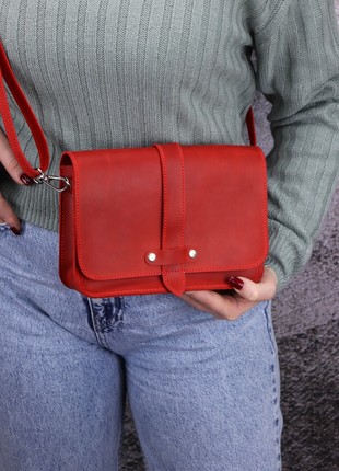 Small women's leather crossbody bag / Shoulder bag with one compartment / Red - 10216 photo