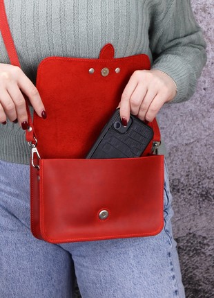 Small women's leather crossbody bag / Shoulder bag with one compartment / Red - 10212 photo