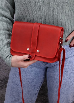 Small women's leather crossbody bag / Shoulder bag with one compartment / Red - 10215 photo