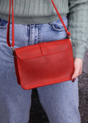 Small women's leather crossbody bag / Shoulder bag with one compartment / Red - 10213 photo