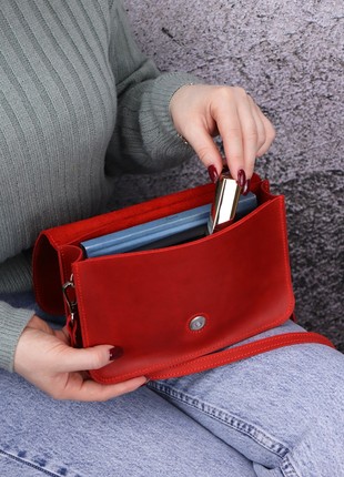 Small women's leather crossbody bag / Shoulder bag with one compartment / Red - 10214 photo