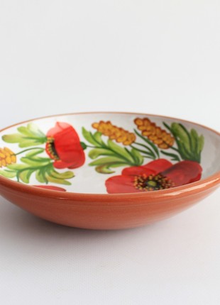 ceramic flower hand painted bowl for fruit or salad, Ukraine pottery6 photo