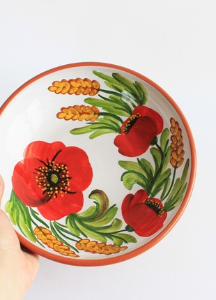 ceramic flower hand painted bowl for fruit or salad, Ukraine pottery5 photo
