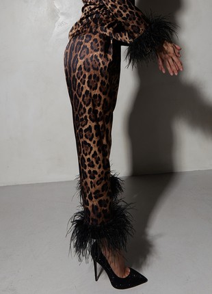 Leopard silk suit with feathers2 photo