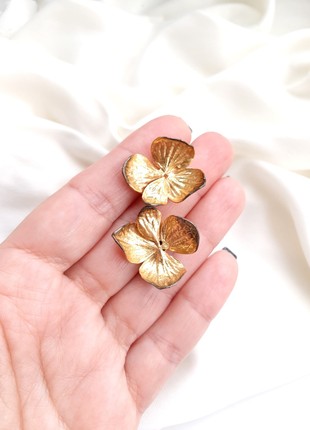 Real Hydrangea flower earrings electroformed copper and pure gold3 photo