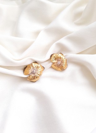 Real Hydrangea flower earrings electroformed copper and pure gold4 photo