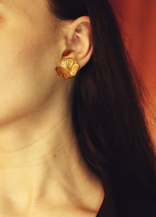 Real Hydrangea flower earrings electroformed copper and pure gold1 photo
