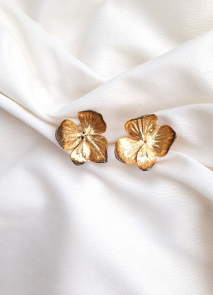 Real Hydrangea flower earrings electroformed copper and pure gold6 photo